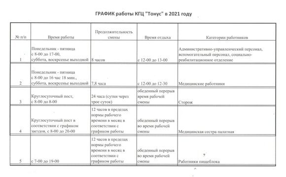 График работы 2021 год